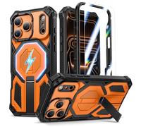 Coque magnétique pour iPhone 17 Pro Max, compatible avec MagSafe, avec protecteur d'écran et béquille invisible, coque de téléphone intégrale 3 en 1 de qualité militaire pour iPhone 17 ProMax, orange