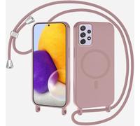 Coque Magnétique pour Samsung Galaxy A23 avec Cordon, Compatible with MagSafe, Silicone Housse avec Lanyard Réglable Portable, Antichoc Bandoulière Lanière Case pour Samsung Galaxy A23,Rose foncé