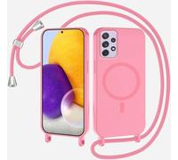 Coque Magnétique pour Samsung Galaxy A52/A52S avec Cordon, Compatible with MagSafe, Silicone Housse avec Lanyard Réglable Portable, Antichoc Bandoulière Lanière Case pour Samsung A52 5G,Rose