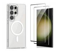 Coque Magnétique pour Samsung Galaxy S23 ULTRA Avec 2 Vitre Verres Trempés,Compatible Avec MagSafe ,Transparent