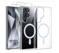 Coque Magnétique pour Samsung Galaxy S24 Ultra 5G avec 2 Vitre Verres Trempés,Compatible Avec MagSafe ,Transparent