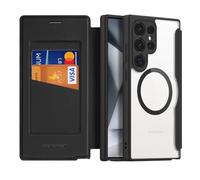 Coque Magnétique pour Samsung Galaxy S24 Ultra Etui Compatible avec MagSafe, Dos Transparente Anti-Choc Anti-Rayures Flip Étui en Cuir Housse Case pour Samsung S24 Ultra Coque (6,8 Pouces, Noir)