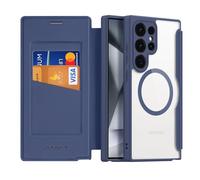 Coque Magnétique pour Samsung Galaxy S24 Ultra Etui Compatible avec MagSafe, Dos Transparente Anti-Choc Anti-Rayures Flip Étui en Cuir Housse Case pour Samsung S24 Ultra Coque (6,8 Pouces, Bleu)