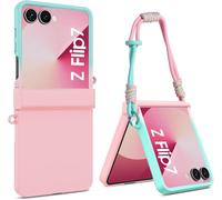 Coque Magnétique Pour Samsung Z Flip 7 Avec Cordon, Case Galaxy Z Flip 7 6,9"" Antichoc Anti-Chute, Nouvelle Étui De Téléphone Tendance Aux Couleurs Dégradé Rose Et Vert