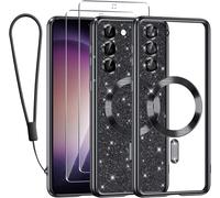 Coque Magnétique Samsung Galaxy S23 5g 6,1 Pouces N52 - Paillettes Brillantes, 2 Protège-Écrans + 1 Dragonne, Compatible Magsafe, Protection Caméra 100% Et Anti-Choc Jusqu'à 3 M - Noir