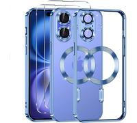Coque Magnétique Transparente Galvanisée Pour Iphone 16 Plus (6,7 Pouces) - 2 Protège-Écrans Inclus - Compatible Magsafe Et Charge Sans Fil - Tpu Souple Anti-Choc - Bleu