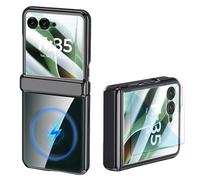 Coque Magnétique Transparente pour Motorola Razr 60 Ultra/70 Ultra avec Protection D'écran et Protection des Charnières,Placage Clair Anti-jaunissement Support de Chargement Sans Fil Coque (Noir)