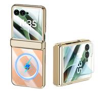 Coque Magnétique Transparente pour Motorola Razr 60 Ultra avec Protection D'écran Intégrée et Protection des Charnières,Placage Clair Anti-jaunissement Support de Chargement Sans Fil Coque (Or)