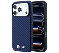 Coque MagSafe BMW M Logo Métal Carbone pour iPhone 17 Pro / 18 Pro - Bleu Marine