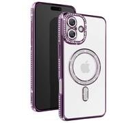 Coque MagSafe Diamant pour iPhone 16 avec Design Luxe Violet
