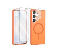 Coque MagSafe Galaxy S26 - Pack 2 Verres Trempés, 2 Films Protection Caméra - Orange