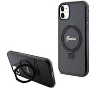Coque MagSafe Guess Ring Stand Script à paillettes pour iPhone 11, noire