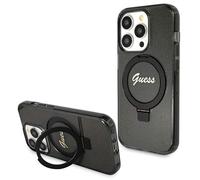 Coque MagSafe Guess Ring Stand Script à paillettes pour iPhone 13 Pro, noire