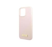 Guess Coque iPhone 13 Pro Max en Silicone Plaque Métal Doré Élégant Rose