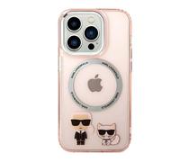 Coque MagSafe iPhone 14 Pro Karl et Choupette Aluminium Anti Rayures Rose