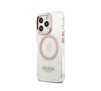 CG MOBILE Guess Coque de téléphone pour iPhone 14 Pro Max avec Contour Blanc/Bleu, Compatible MagSafe, Anti-Rayures, Confortable et Durable, avec Ports accessibles, Absorption des Chocs et Logo