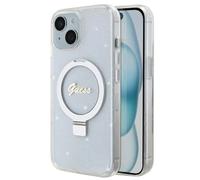 CG MOBILE Guess GUHMP15MHRSGSD Coque pour iPhone 15 Plus 6,7" Transparent Rigide avec Anneau Support Script Paillettes