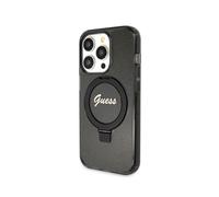 Étui Guess pour iPhone 15 Pro Max 6.7 noir étui rigide Ring Stand Script Glitter MagSafe