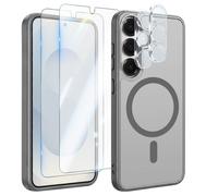 Coque MagSafe pour Galaxy S25 avec 2 Verres Trempés et 2 Films Protection Caméra Gris