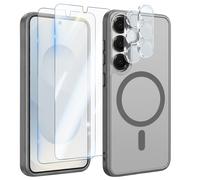 Coque MagSafe pour Galaxy S25 avec 2 Verres Trempés et 2 Films Protection Caméra Gris