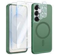 Coque MagSafe pour Galaxy S25 avec 2 Verres Trempés et 2 Films Protection Caméra Vert foncé