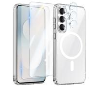 Coque MagSafe pour Galaxy S25 FE avec 2 Verres Trempés et 2 Films Protection Caméra Transparent