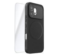 Coque MagSafe pour Honor 600 Effet Carbone et 2 Verres Trempés d'Écran Noir