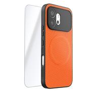 Coque MagSafe pour Honor 600 Effet Carbone et 2 Verres Trempés d'Écran Noir / Orange