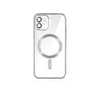 Coque MagSafe pour iPhone 12 Silicone Protection Caméra Contour Chromé Argent