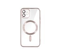 Coque MagSafe pour iPhone 12 Silicone Protection Caméra Contour Chromé Rose champagne