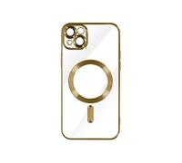 Coque MagSafe pour iPhone 14 Plus Silicone Protection Caméra Contour Chromé Dorée