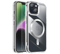 Coque MagSafe pour iPhone 15 Plus et 14 Plus Dos Cristal Color Argent