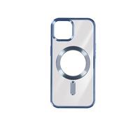 Coque MagSafe pour iPhone 15 Plus Silicone Protection Caméra Contour Chromé Bleu