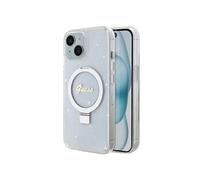 CG MOBILE Guess GUHMP15MHRSGSD Coque pour iPhone 15 Plus 6,7" Transparent Rigide avec Anneau Support Script Paillettes