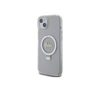CG MOBILE Guess GUHMP15MHRSGSD Coque pour iPhone 15 Plus 6,7" Transparent Rigide avec Anneau Support Script Paillettes