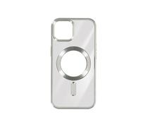 Coque MagSafe pour iPhone 15 Silicone Protection Caméra Contour Chromé Argent