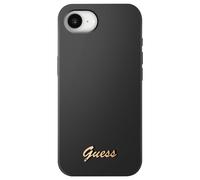 Coque MagSafe pour iPhone 16e Silicone Soft touch Logo métal doré Guess Noir