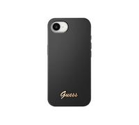 Étui Guess Silicone Script Metal Logo MagSafe pour iPhone 16e noir