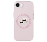 Coque MagSafe pour iPhone 16e Silicone Souple Imprimé Karl & Choupette Rose clair
