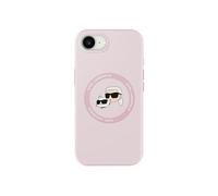 Coque MagSafe pour iPhone 16e Silicone Souple Imprimé Karl & Choupette Rose clair