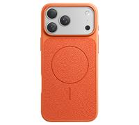 Coque MagSafe pour iPhone 17 Pro Bi-Matière Antichoc Texture Cuir Orange
