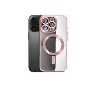 Coque MagSafe pour iPhone - AVIZAR - iPhone 16 Pro - Dos transparent - Contour chromé Rose Champagne - Silicone gel