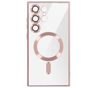 Coque MagSafe pour Samsung S24 Ultra en Silicone Contour Chromé Rose champagne