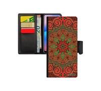 Coque Mandala tibetain pour Galaxy A70 simili cuir rosace 4G jolie antichoc femme Rouge portable floral indien cover zen de Samsung