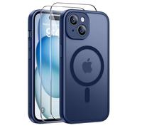 Coque Mat Magnétique - HQSELECTION - pour iPhone 15 - 2 Verre trempé - Compatible avec MagSafe - Antichoc - Bleu