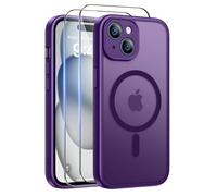 Coque Mat Magnétique - HQSELECTION - pour iPhone 15 - 2 Verre trempé - Compatible avec MagSafe - Antichoc - Violet