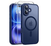 Coque Mat Magnétique - HQSELECTION - pour iPhone 16 - 2 Verre trempé - Compatible avec MagSafe - Antichoc - Bleu