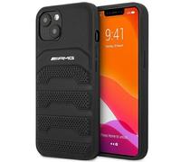 Coque Mercedes-AMG Debossed Lines pour iPhone 14 Plus - cuir noir, polycarbonate et bords TPU