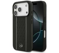 Coque Mercedes MagSafe iPhone 17 Pro Cuir Véritable Noir Rayures Logo Métallique