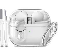 Coque MHYALUDO pour Samsung Galaxy Buds 3 et Galaxy Buds 3 Pro 2024, étui Transparent Souple de qualité Militaire Antichoc avec Clip de Verrouillage sécurisé et kit de Nettoyage, Blanc Transparent